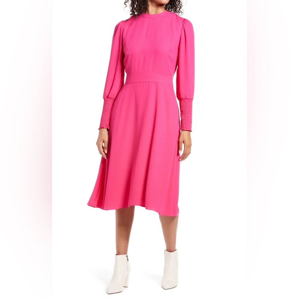 Halogen Tie Back Long Sleeve Dress in Pink - L